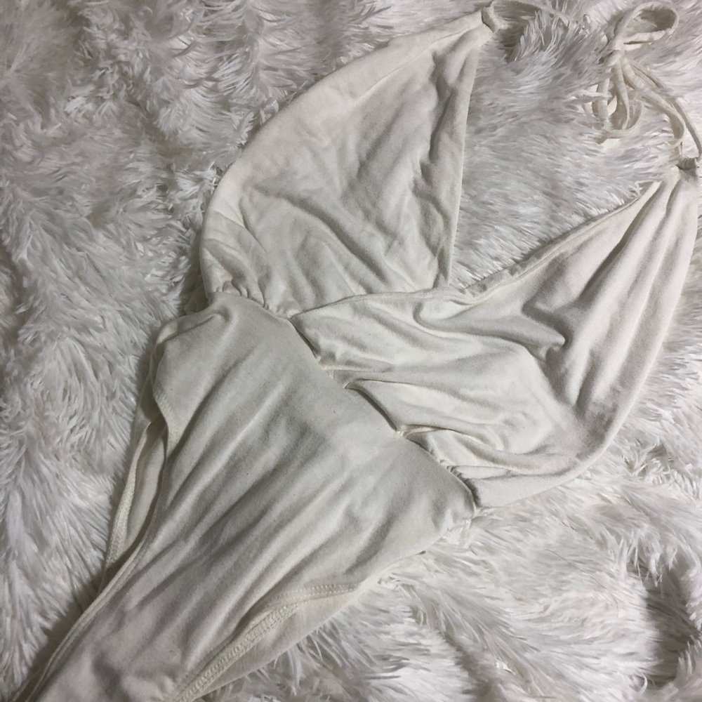 White halter planet blue bodysuit
